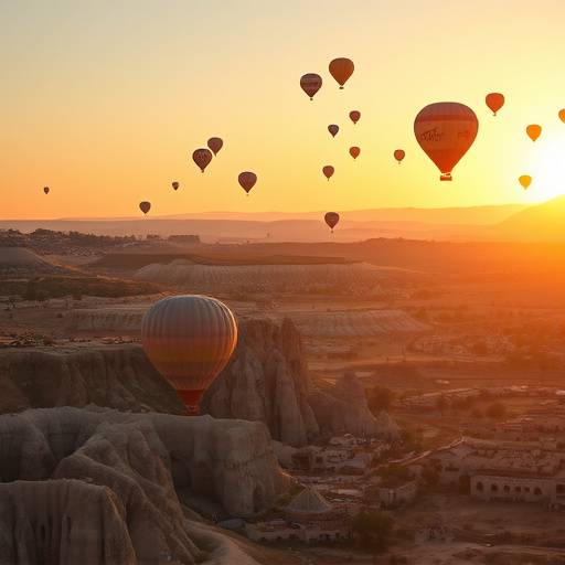 Kapadokya'da balonlarla dolu bir sabah manzarası